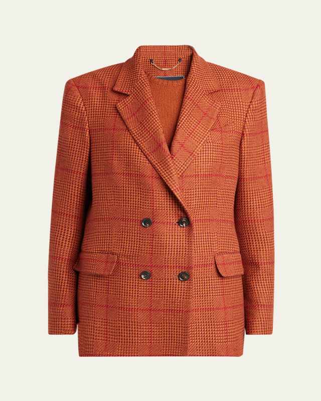 Prince of Wales Double-Breasted Cashmere Blazer
